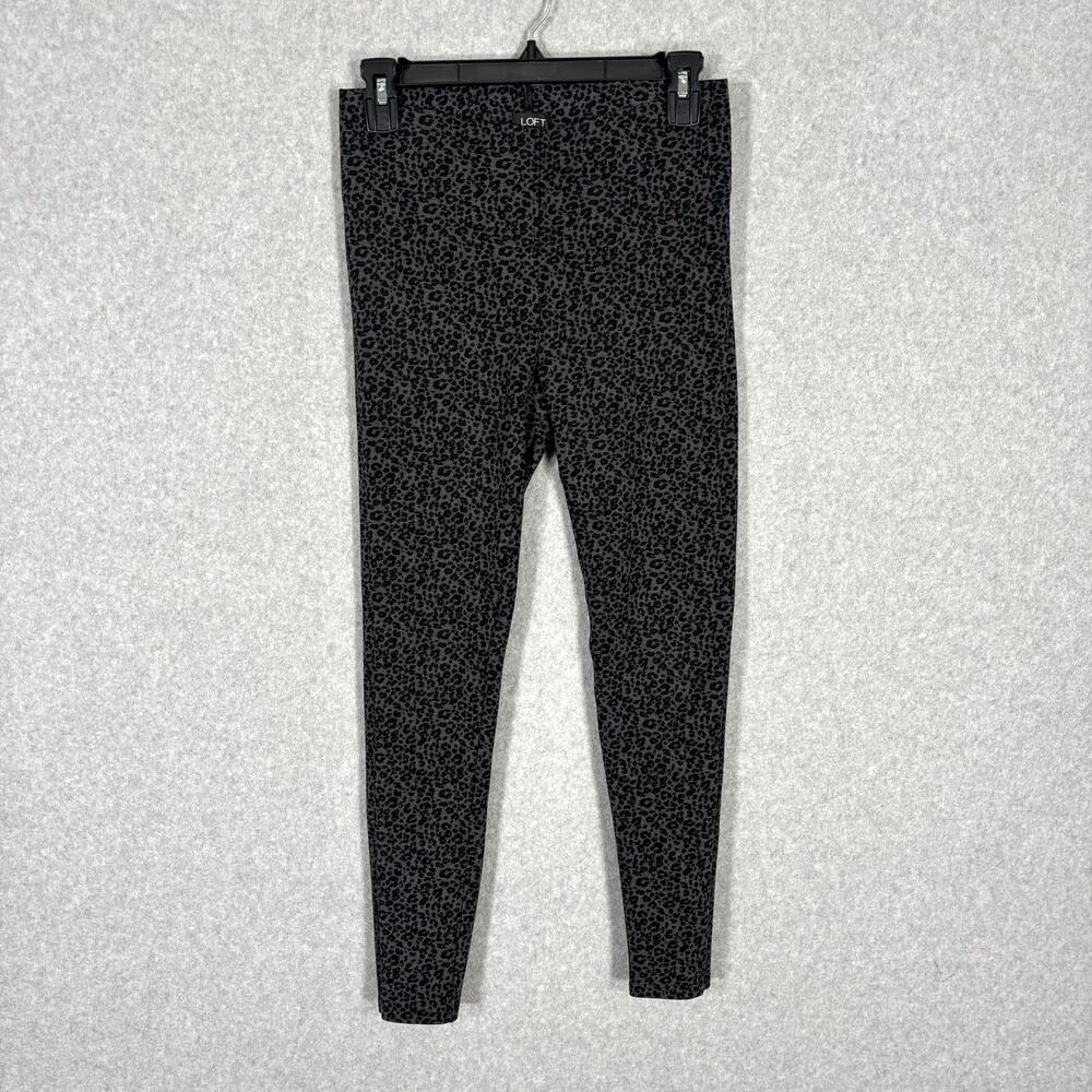 Loft Leggings Womens XS Gray Black Animal Leopard Ponte Thick‎ Ankle 7/8 Yoga